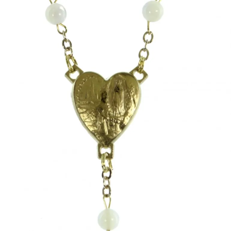 Palais du Rosaire Chapelet en nacre avec coeur de l'Apparitionn de Lourdes doré^ Chapelet Nacre