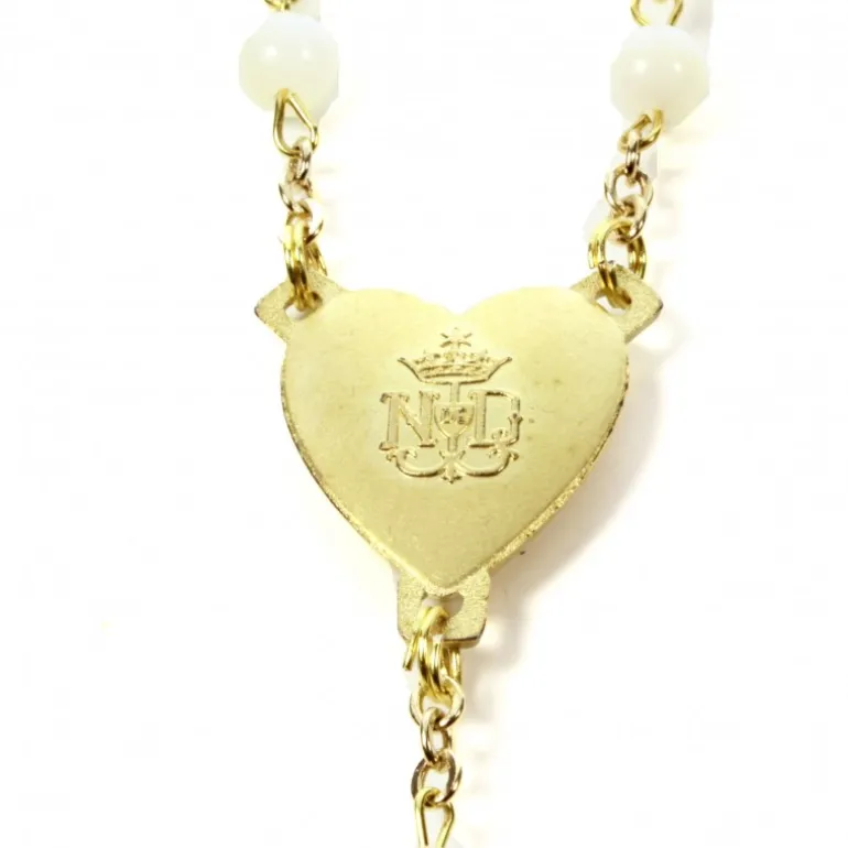 Palais du Rosaire Chapelet en nacre avec coeur de l'Apparitionn de Lourdes doré^ Chapelet Nacre