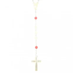 Palais du Rosaire Chapelet en nacre avec paters corail rose et croix en nacre^ Communion | Chapelet Nacre