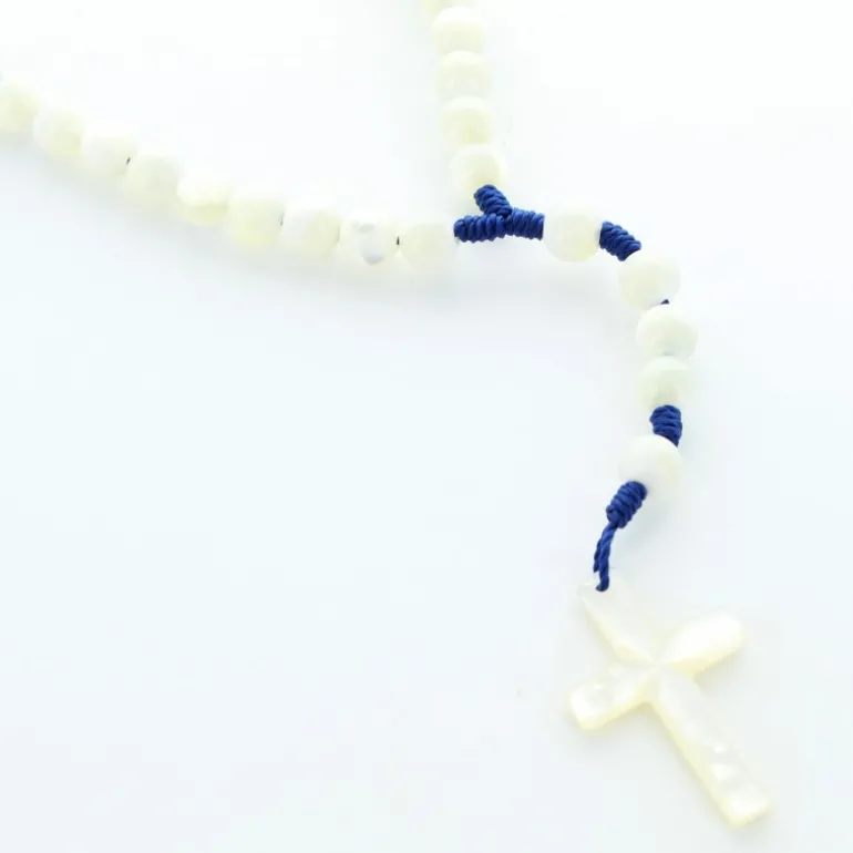Palais du Rosaire Chapelet en nacre 7mm sur corde bleu^Enfant Communion | Chapelet De Communion