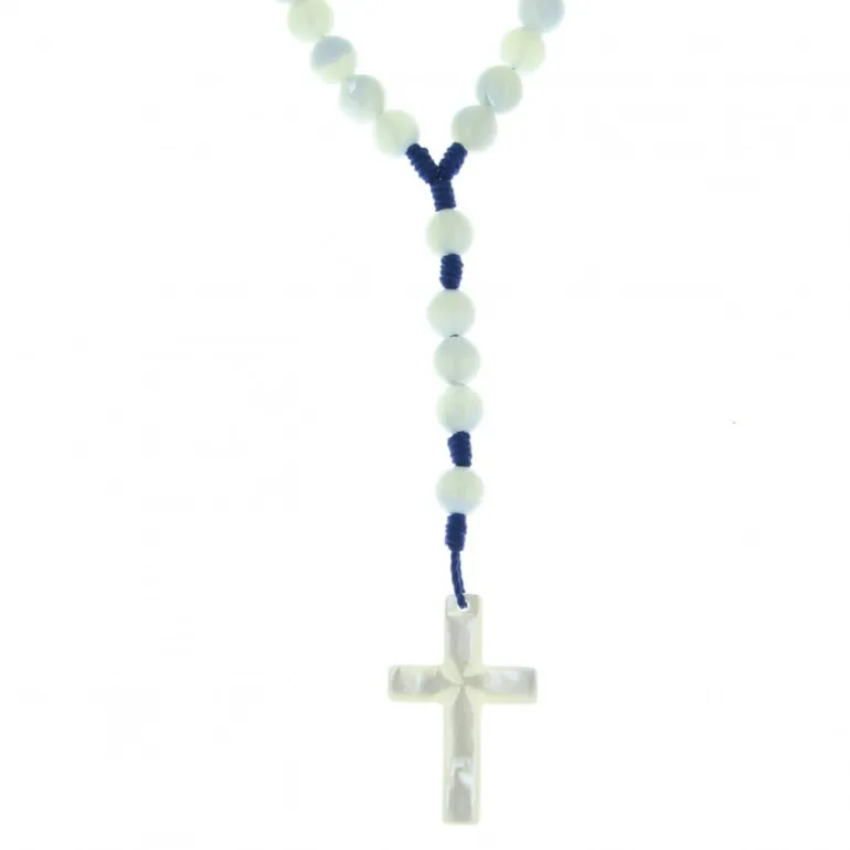 Palais du Rosaire Chapelet en nacre 7mm sur corde bleu^Enfant Communion | Chapelet De Communion