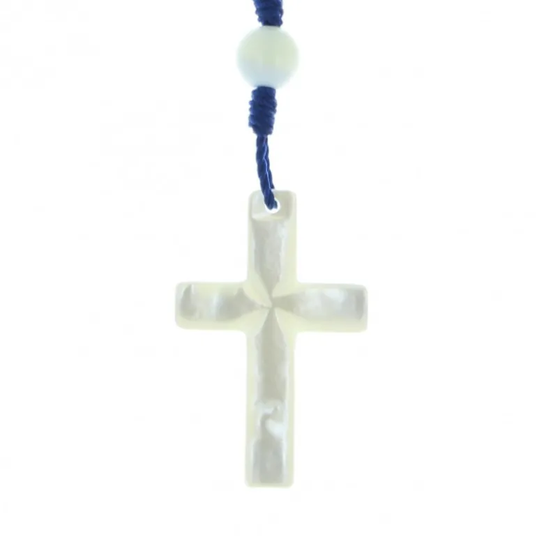 Palais du Rosaire Chapelet en nacre 7mm sur corde bleu^Enfant Communion | Chapelet De Communion