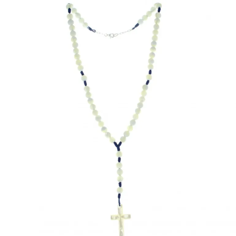 Palais du Rosaire Chapelet en nacre 7mm sur corde bleu^Enfant Communion | Chapelet De Communion