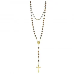 Palais du Rosaire Chapelet en pierre d'Oeil de Tigre de 8mm avec chaîne dorée et boîte^ Chapelet Pierre