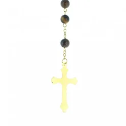 Palais du Rosaire Chapelet en pierre d'Oeil de Tigre de 8mm avec chaîne dorée et boîte^ Chapelet Pierre