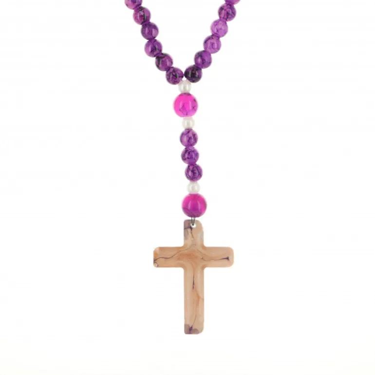 Palais du Rosaire Chapelet en verre avec grains colorés et croix bariolée^ Chapelet Verre