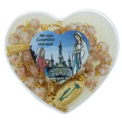 Palais du Rosaire Chapelet en verre de Murano, croix en métal doré et Coeur avec Eau de Lourdes^ Chapelet De Lourdes | Chapelet Verre