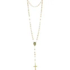 Palais du Rosaire Chapelet en verre de Murano, croix en métal doré et Coeur avec Eau de Lourdes^ Chapelet De Lourdes | Chapelet Verre