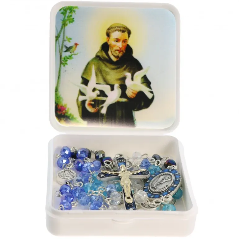 Palais du Rosaire Chapelet en verre et boite Saint-François 6x6 cm^ Autre Chapelet De Devotion | Chapelet Verre
