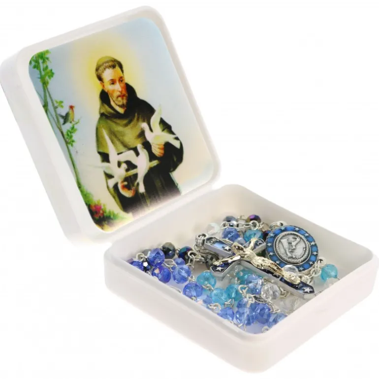Palais du Rosaire Chapelet en verre et boite Saint-François 6x6 cm^ Autre Chapelet De Devotion | Chapelet Verre
