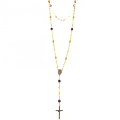 Palais du Rosaire Chapelet en verre tons ambres avec coeur Vierge Miraculeuse et perles violettes^ Chapelet De La Vierge Miraculeuse | Chapelet Verre