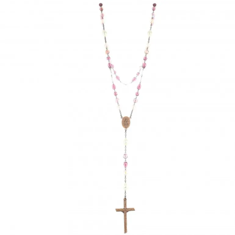 Palais du Rosaire Chapelet en verre tons violets avec coeur Vierge Miraculeuse et perles blanches^ Chapelet De La Vierge Miraculeuse | Chapelet Verre
