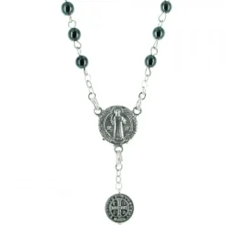 Palais du Rosaire Chapelet hématite Saint Benoît en métal avec mousqueton^ Chapelet De Saint Benoît | Chapelet Métal