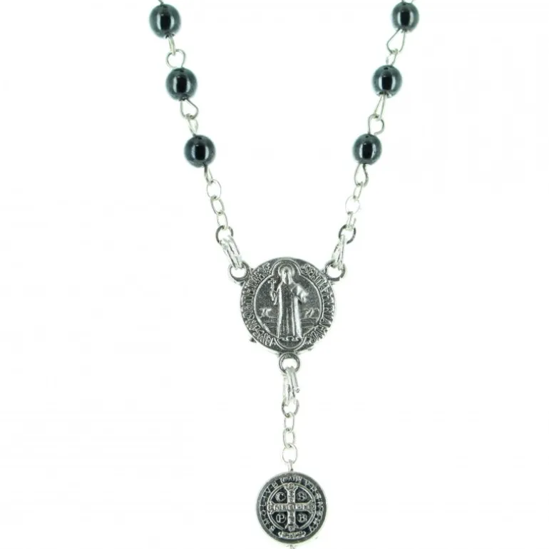 Palais du Rosaire Chapelet hématite Saint Benoît en métal avec mousqueton^ Chapelet De Saint Benoît | Chapelet Métal