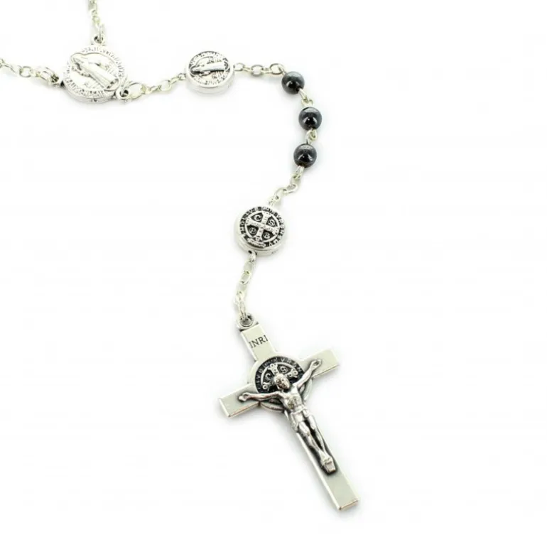 Palais du Rosaire Chapelet hématite Saint Benoît en métal avec mousqueton^ Chapelet De Saint Benoît | Chapelet Métal