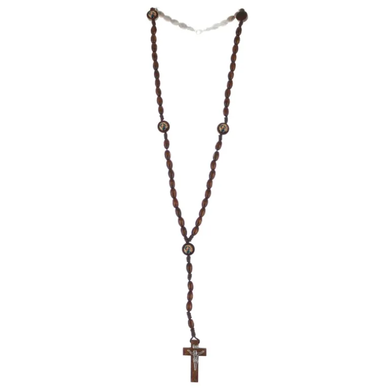 Palais du Rosaire Chapelet Marie qui défait les noeuds, grains bois sur corde avec boite décorée^ Chapelet Corde | Chapelet Bois