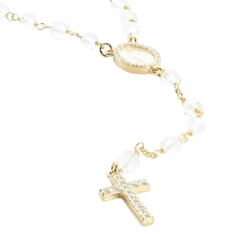 Palais du Rosaire Chapelet médaille miraculeuse et pierres en zircon en argent doré^ Chapelet De La Vierge Miraculeuse | Chapelet Pierre