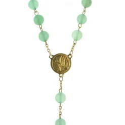 Palais du Rosaire Chapelet plaqué or avec grains en pierre Aventurine^ Chapelet Pierre | Chapelet Plaqué Or