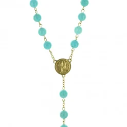 Palais du Rosaire Chapelet plaqué or avec grains en pierre Turquoise^ Chapelet De Lourdes | Chapelet Pierre