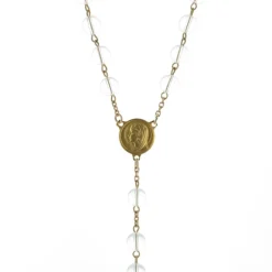 Palais du Rosaire Chapelet plaqué or avec grains en pierre Cristal de Roche^ Chapelet De Lourdes | Chapelet Pierre