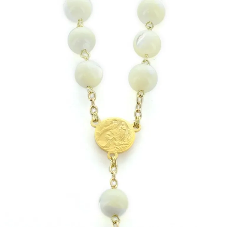 Palais du Rosaire Chapelet plaqué or avec grains de nacre^ Chapelet De Lourdes | Chapelet Nacre