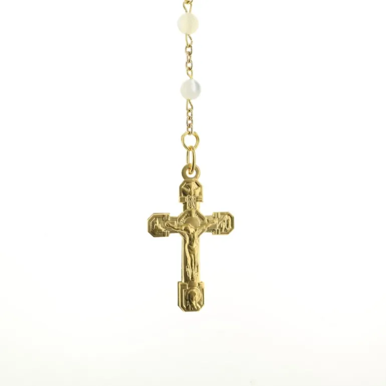Palais du Rosaire Chapelet plaqué or avec grains en perles de nacre^ Chapelet De Lourdes | Chapelet Nacre
