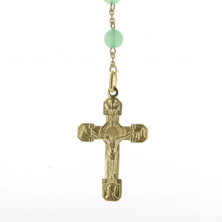 Palais du Rosaire Chapelet plaqué or avec grains en pierre Aventurine^ Chapelet Pierre | Chapelet Plaqué Or