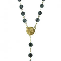 Palais du Rosaire Chapelet plaqué or avec grains en pierre obsidienne^ Chapelet De Lourdes | Chapelet Pierre