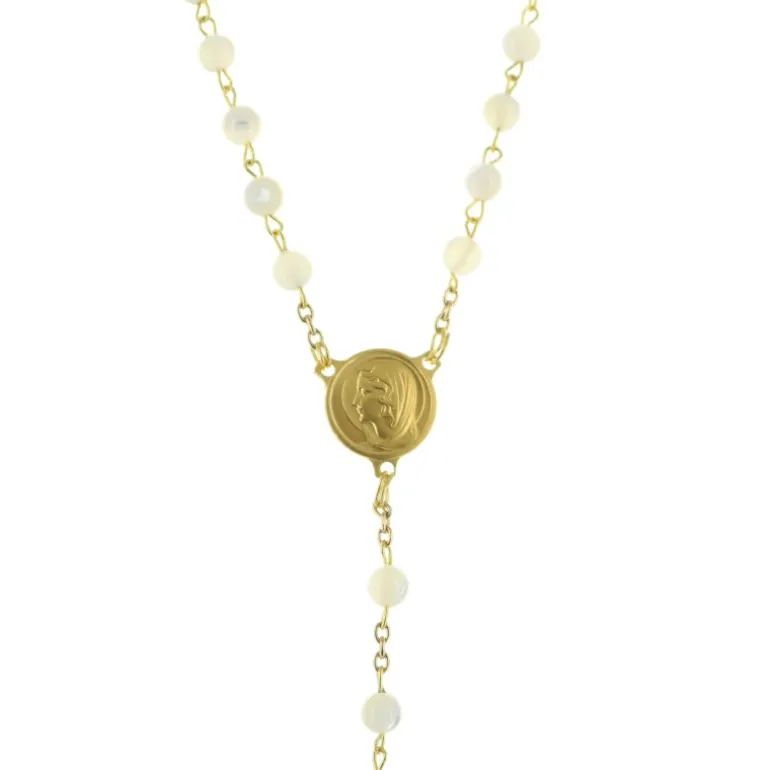 Palais du Rosaire Chapelet plaqué or avec grains en perles de nacre^ Chapelet De Lourdes | Chapelet Nacre