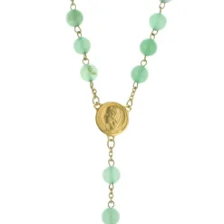 Palais du Rosaire Chapelet plaqué or avec grains en pierre Aventurine^ Chapelet Pierre | Chapelet Plaqué Or
