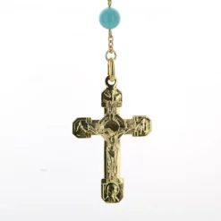 Palais du Rosaire Chapelet plaqué or avec grains en pierre Turquoise^ Chapelet De Lourdes | Chapelet Pierre
