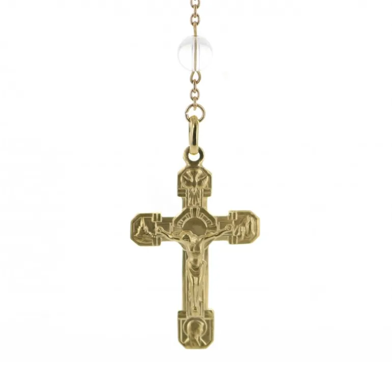 Palais du Rosaire Chapelet plaqué or avec grains en pierre Cristal de Roche^ Chapelet De Lourdes | Chapelet Pierre