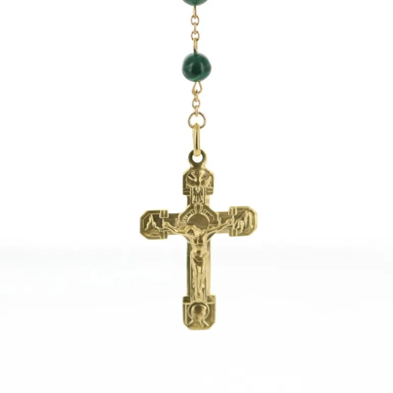 Palais du Rosaire Chapelet plaqué or avec grains en pierre malachite^ Chapelet De Lourdes | Chapelet Pierre