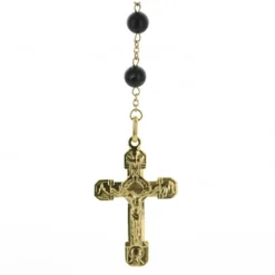 Palais du Rosaire Chapelet plaqué or avec grains en pierre obsidienne^ Chapelet De Lourdes | Chapelet Pierre