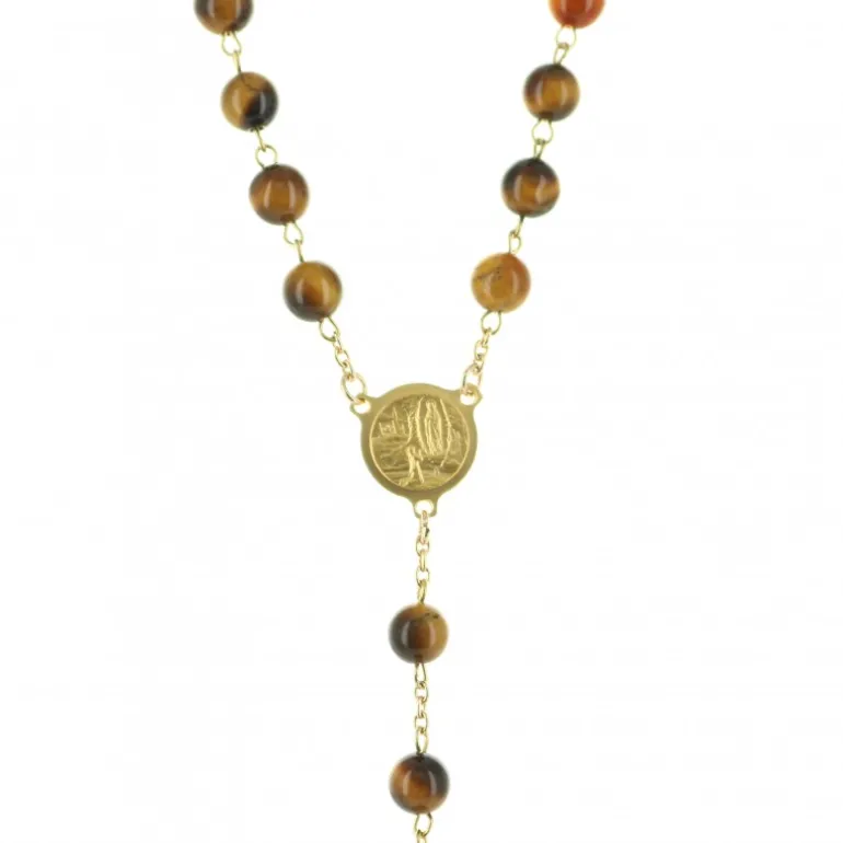Palais du Rosaire Chapelet plaqué or avec grains en pierre d'agate noire^ Chapelet De Lourdes | Chapelet Pierre