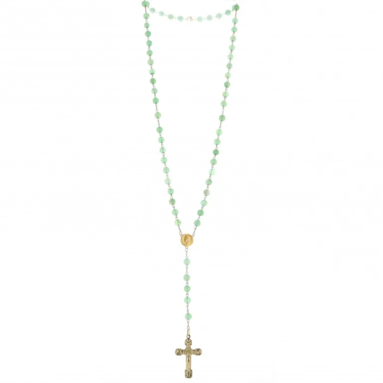 Palais du Rosaire Chapelet plaqué or avec grains en pierre Aventurine^ Chapelet Pierre | Chapelet Plaqué Or
