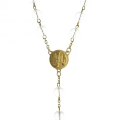 Palais du Rosaire Chapelet plaqué or avec grains en pierre Cristal de Roche^ Chapelet De Lourdes | Chapelet Pierre