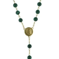 Palais du Rosaire Chapelet plaqué or avec grains en pierre malachite^ Chapelet De Lourdes | Chapelet Pierre