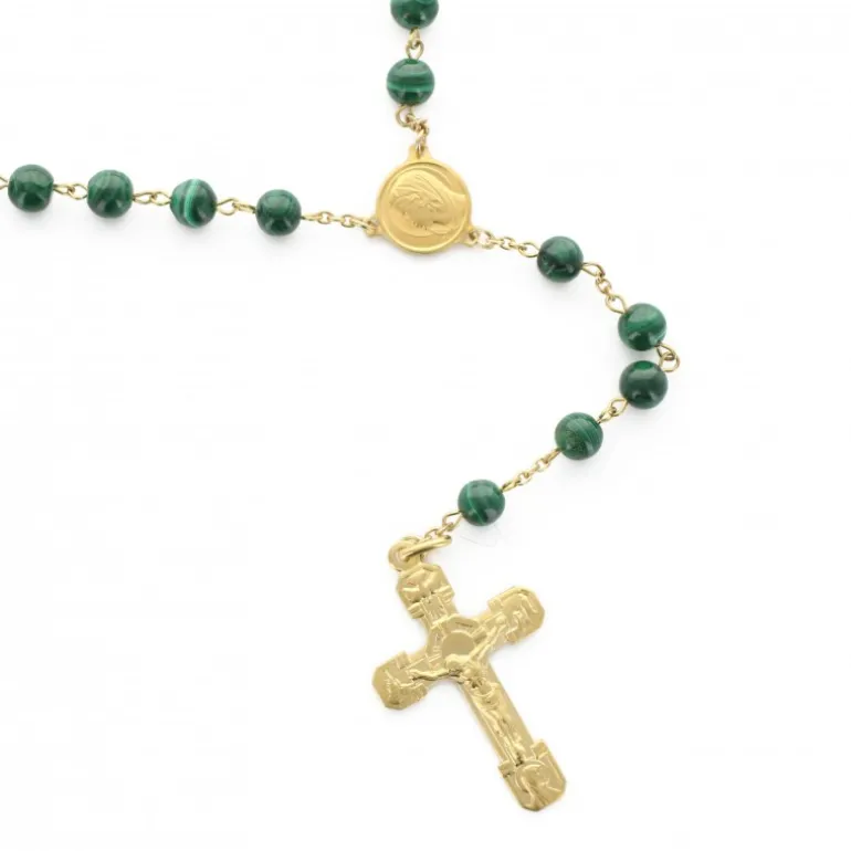 Palais du Rosaire Chapelet plaqué or avec grains en pierre malachite^ Chapelet De Lourdes | Chapelet Pierre
