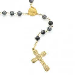 Palais du Rosaire Chapelet plaqué or avec grains en pierre obsidienne^ Chapelet De Lourdes | Chapelet Pierre