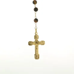 Palais du Rosaire Chapelet plaqué or avec grains en pierre d'agate noire^ Chapelet De Lourdes | Chapelet Pierre