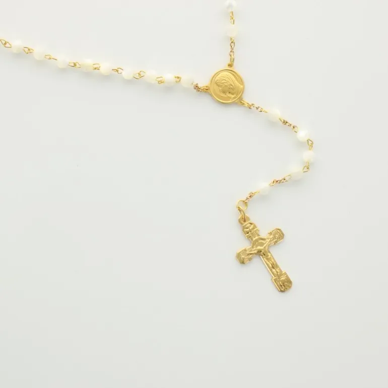 Palais du Rosaire Chapelet plaqué or avec grains en perles de nacre^ Chapelet De Lourdes | Chapelet Nacre