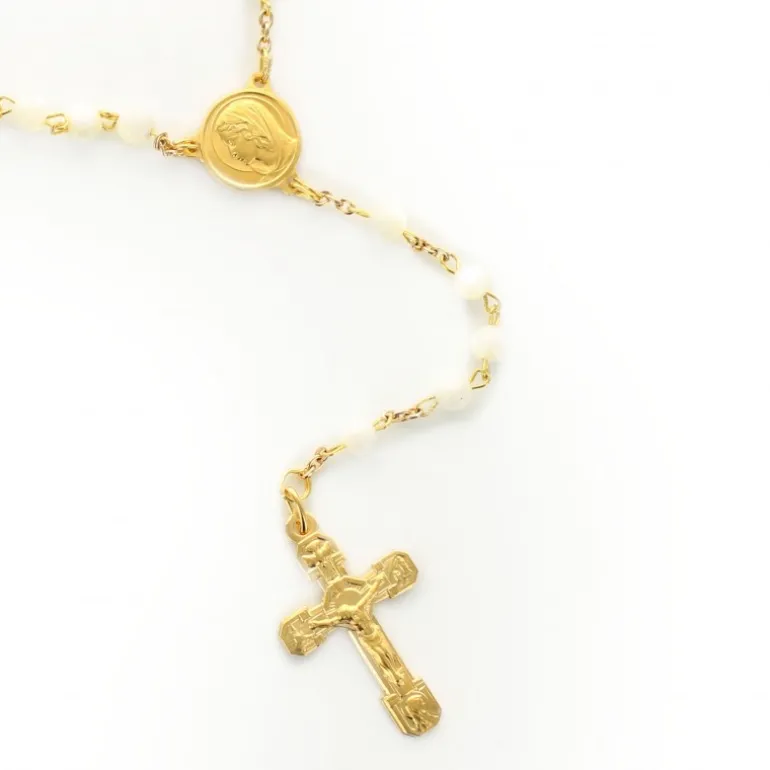 Palais du Rosaire Chapelet plaqué or avec grains en perles de nacre^ Chapelet De Lourdes | Chapelet Nacre