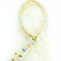 Palais du Rosaire Chapelet pour enfant en bois blanc et coeur doré et paters bleu ciel^ Chapelet Corde | Chapelet Bois