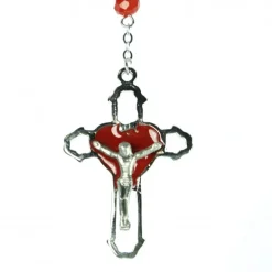 Palais du Rosaire Chapelet Sacré Coeur de Jésus en verre rouge 5 dizaines avec sa boite illustrée^ Chapelet Verre