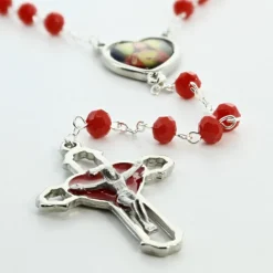 Palais du Rosaire Chapelet Sacré Coeur de Jésus en verre rouge 5 dizaines avec sa boite illustrée^ Chapelet Verre