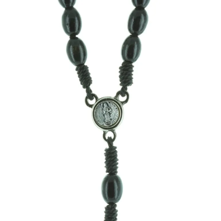 Palais du Rosaire Chapelet Saint Benoît en bois et coeur médaille Saint Benoît^ Chapelet De Saint Benoît | Chapelet Corde