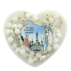 Palais du Rosaire Chapelet souvenir des 160 ans de Lourdes en verre blanc en boite^ Chapelet Verre | Chapelet De Lourdes