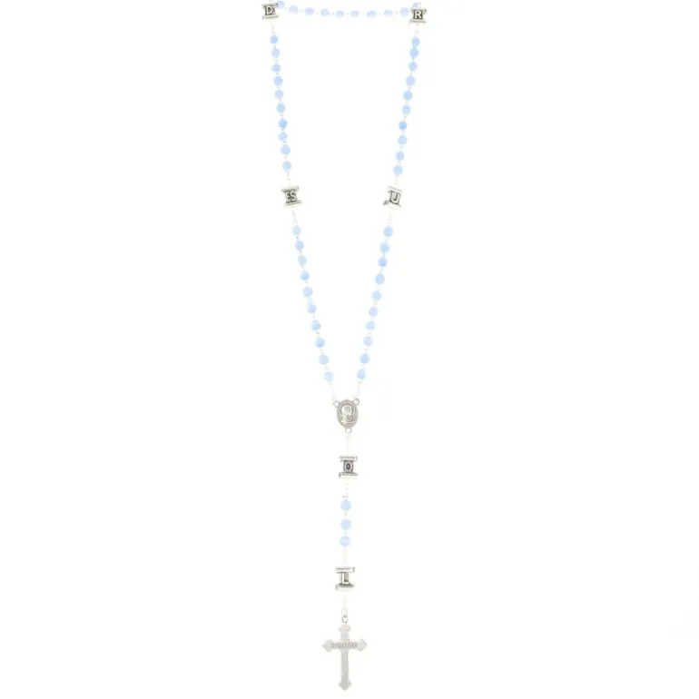 Palais du Rosaire Chapelet verre bleu paters lettres LOURDES^ Chapelet Verre