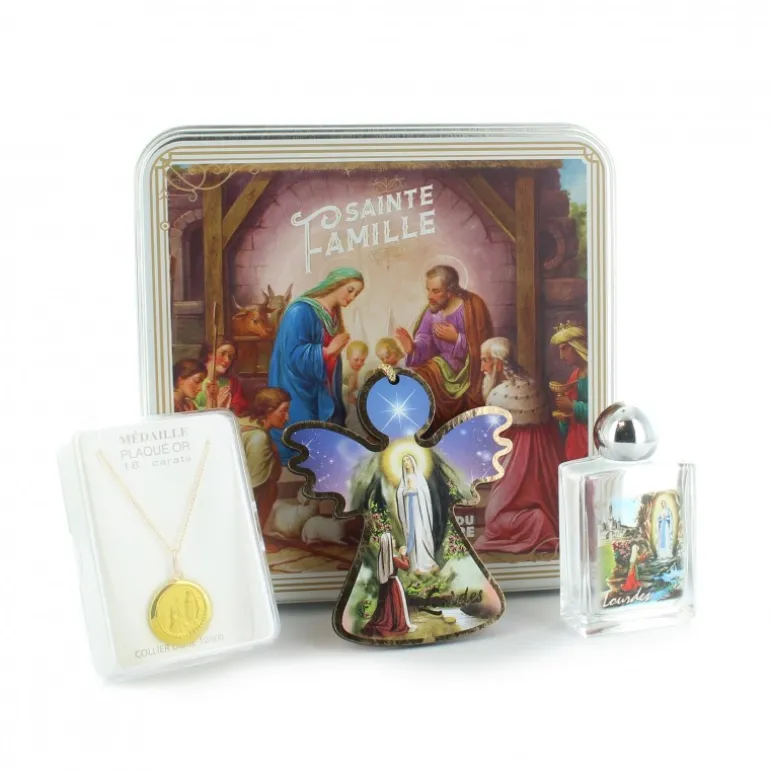 Palais du Rosaire Coffret bijoux de la Sainte Famille^ Médaille Et Croix Plaqué Or